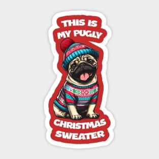 pugly christmas sweater Sticker